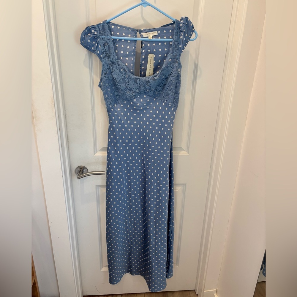 ⌛️sale⌛️NWT Thirty Thirty powder Blue & white Polka Dot Lace Dress-XS